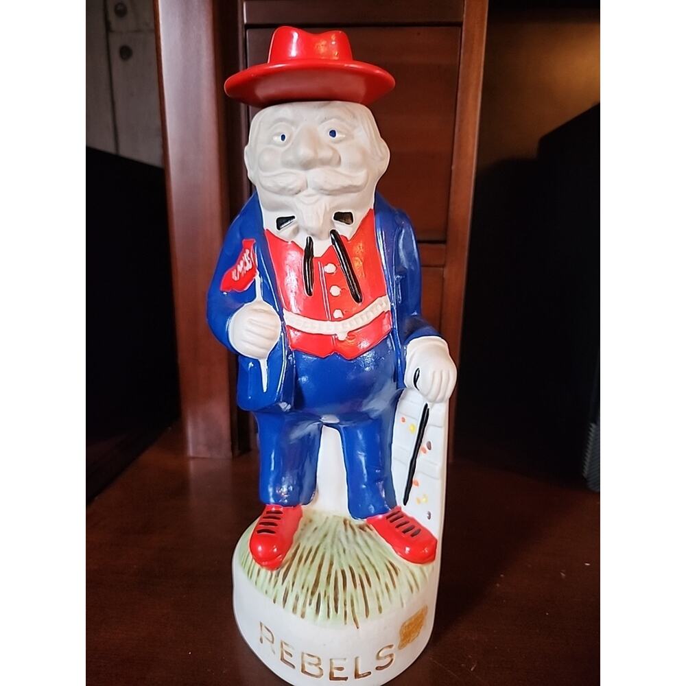 1974 RARE VINTAGE Ole Miss Rebels 12” McCormick Colonel Rebel Whiskey Decanter